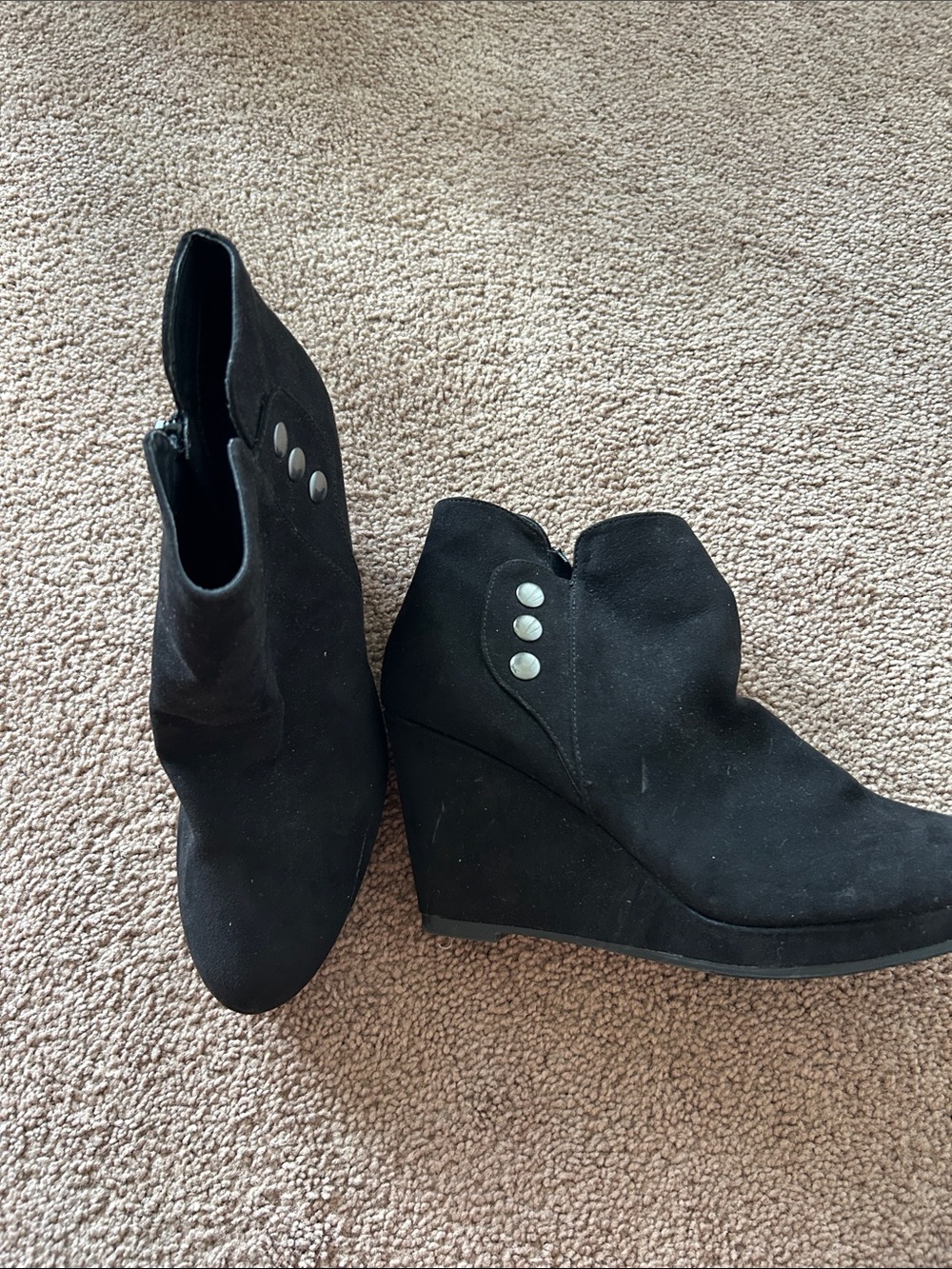 CL by Laundry Black Suede Wedge Ankle Booties with Silver Studs